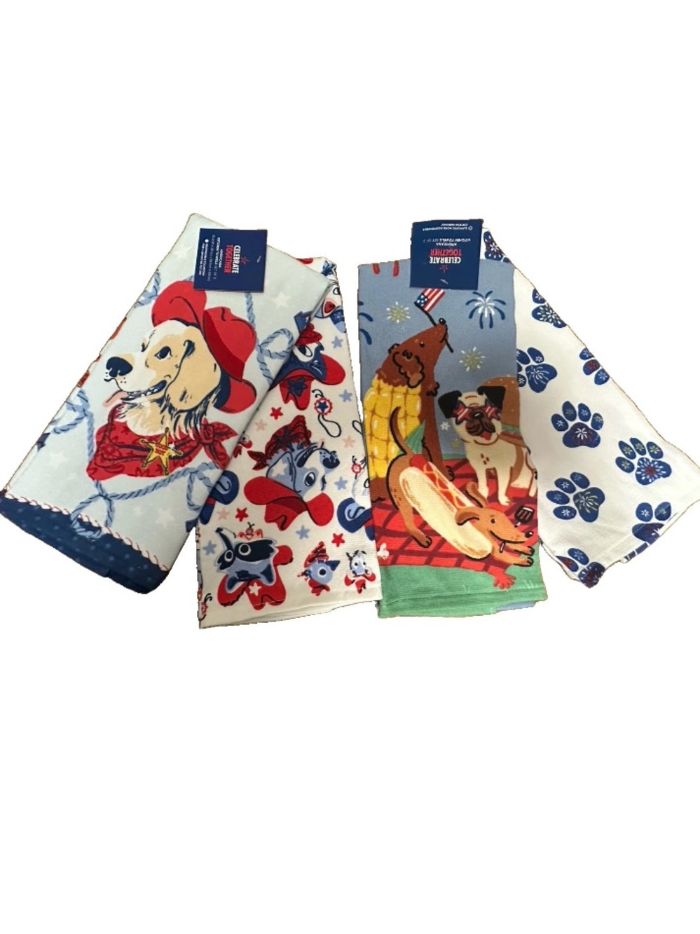 Patriotic Dog Print Kitchen Towel Set - Red, White, Blue, Green
